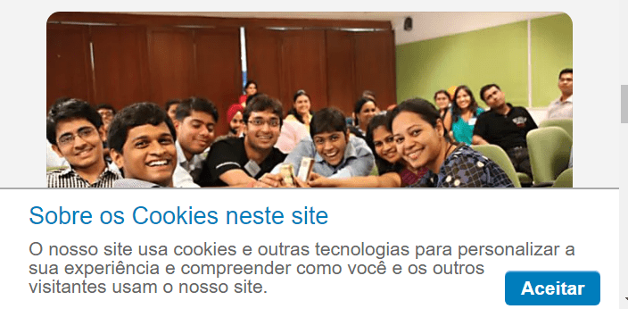 Formulário aceitar cookies no site